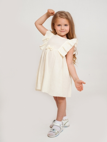 Купить 322-СЛ. Платье из муслина детское, хлопок 100% сливочный, р. 74,80,86,92 в Брянске