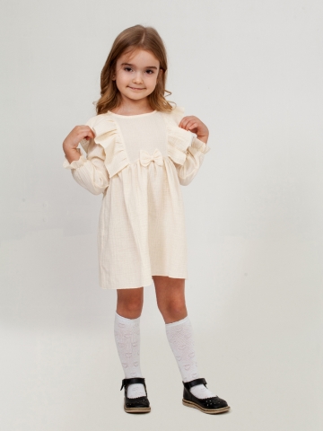 Купить 321-СЛ. Платье из муслина детское, хлопок 100% сливочный, р. 98,104,110,116 в Брянске