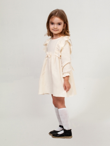 Купить 321-СЛ. Платье из муслина детское, хлопок 100% сливочный, р. 74,80,86,92 в Брянске