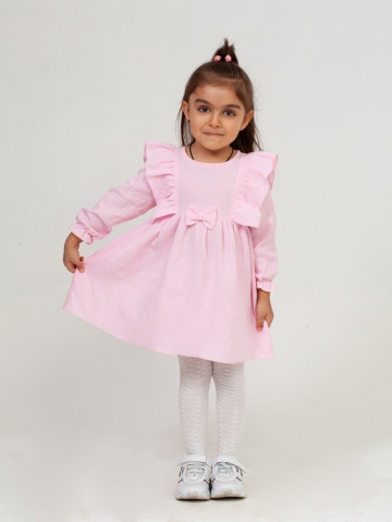 Купить 321-Р. Платье из муслина детское, хлопок 100% розовый, р. 74,80,86,92 в Брянске