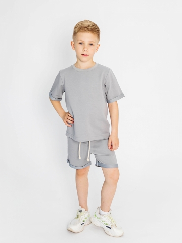 313-СЕР. Футболка + шорты, хлопок 70%, 25% ПЭ, 5% лайкра 2 нитка петля , серый 122,128,134,140